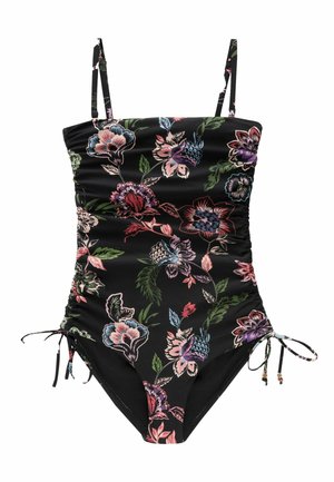 RUCHED LEG TUMMY CONTROL - Maillot de bain - black pink floral