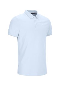 Lichtblauw polo-shirt van katoen, met een twee-knopen sluiting, korte mouwen en zijsplitten voor meer bewegingsvrijheid.