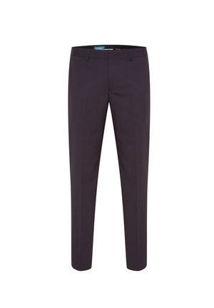 Sötétlila, slim fit szabású, lapos elülső résszel és oldalsó zsebekkel rendelkező nadrág. Simma szövetből készült, enyhe textúrával.