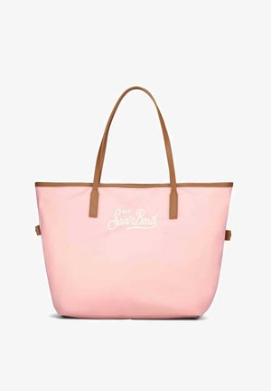 Sac cabas rose clair avec anses et finitions marron, arborant le logo blanc "MC2 Saint Barth" centré sur le devant.