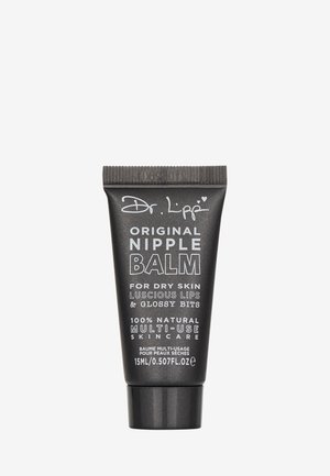 Zwarte tube van Dr. Lipp Original Nipple Balm, 15 ml, met witte tekst. Multifunctioneel huidverzorgingsproduct voor droge huid, met een gladde textuur.