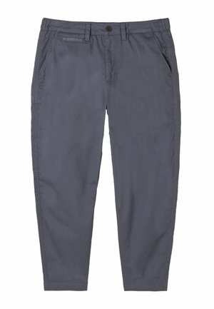 Men’s dark gray casual pants with button closure, belt loops, and slant pockets on front sides.