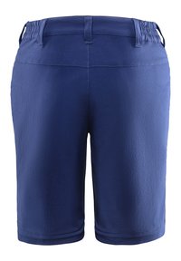 Marineblaue Shorts mit einem elastischen Bund, glatter Textur und knieumspielender Länge. Ohne sichtbare Nähte oder Verzierungen.