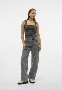 Vero Moda MILLION SL SQUARE NECK NOOS - Topp - asphalt