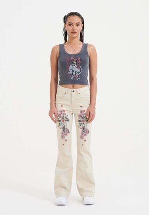 FLORAL CROSS  - Jeans bootcut - beige