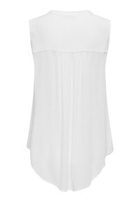 Blouse blanche sans manches avec un col rond et un tissu fluide et ample, vue de dos.