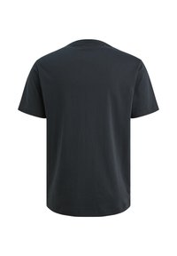 Čierne bavlnené tričko s okrúhlym výstrihom, krátkymi rukávmi a rovný lem. Hladká textúra a minimalisticý dizajn, žiadne viditeľné logá alebo vzory.