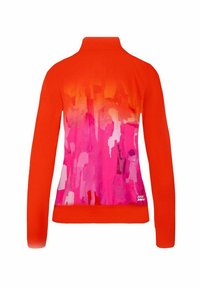 Rode lange mouwen top met een gradientpatroon dat overgaat van oranje naar roze. Voorzien van een hoge kraag en een getailleerde pasvorm.