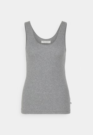 Grijze katoenen tanktop met een ronde halslijn, slim fit en zonder mouwen. Bevat een klein merklabel bij de halslijn. Zachte textuur.