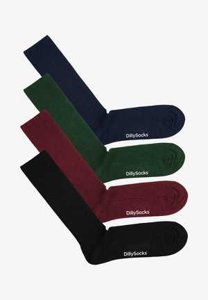 Ribbade crew-sockor i marinblått, grönt, burgund och svart. Tillverkade av ett texturerat material med subtil branding på varje par.