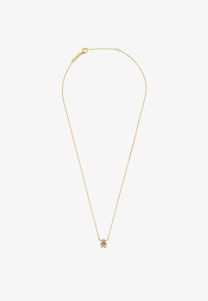 Collar chapado en oro con una cadena fina, que presenta un colgante central con una gema clara, diseñado en una forma delicada.