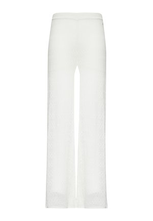 Witte gebreide wijde broek met een gestructureerd patroon van diamanten en een hoge elastische tailleband voor een comfortabele pasvorm.