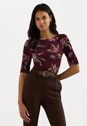 Lauren Ralph Lauren FLORAL STRETCH COTTON BOATNECK TEE - T-Shirt print - burgundy multi