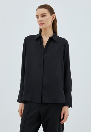 HIDDEN BUTTON LONG SLEEVE - Camicia - black