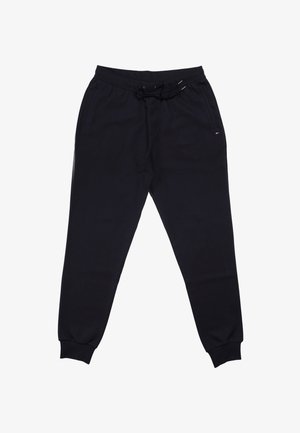 Marineblaue Jogginghosen aus weichem Stoff, mit elastischem Bund und Kordelzug, Seitentaschen und gerippten Bündchen an den Knöcheln.