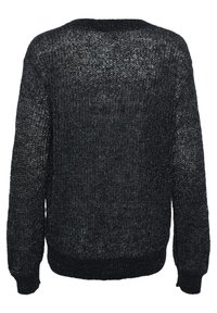 Svart stickad tröja med mjuk, strukturerad yta. Har långa ärmar, rund halsringning och ribbade ärmslut och nederkant.