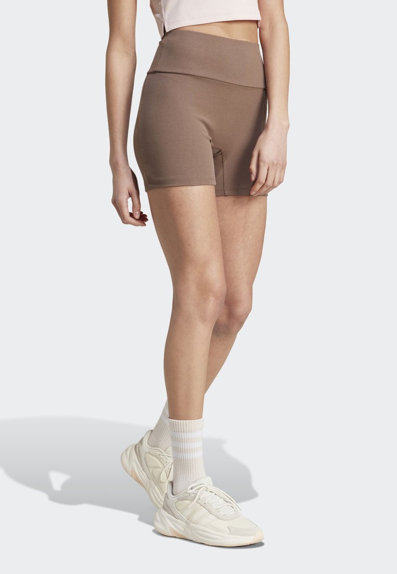 adidas Sportswear LOUNGE RIBBED HIGH-WAIST BIKE - Tights - earth strata