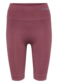 Cykelshorts i bordeaux, med hög midja, slät yta och ribbade sidpaneler. Inga synliga logotyper förutom på den övre kanten.