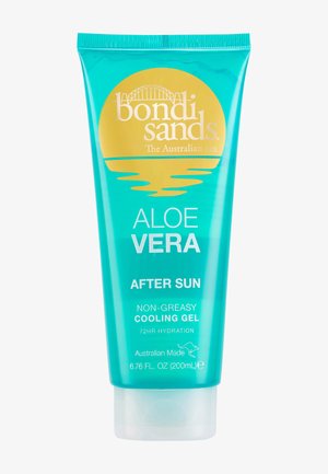 Tube de gel rafraîchissant après-soleil Bondi Sands à l'aloe vera, non gras, hydratation pendant 72 heures, 200 ml, fabriqué en Australie avec logo coucher de soleil jaune.