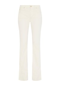 Witte flared jeans van een katoenmix. Kenmerken zijn onder andere een middelhoge taille, vijf zakken en een metalen knoopsluiting met rits.