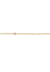 Goldenes Armband mit kleinen runden Gliedern, einem zentralen dekorativen Akzent und einem zarten Verschluss für eine sichere Schließung.