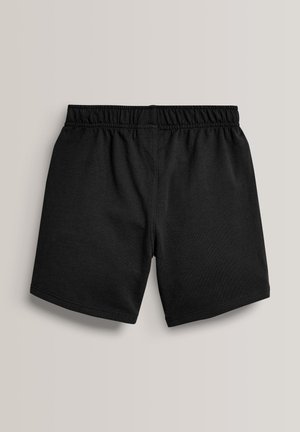 Juodi medvilniniai šortai su elastinga juosmens juosta, lygia tekstūra ir paprastu dizainu, be ryškių raštų ar akcentų.