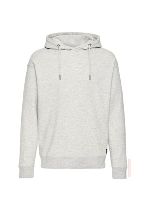 Gaiši pelēks kapucis izgatavots no mīksta auduma, ar regulējamu kapuci, garām piedurknēm un ribotām aprocēm un apakšmalu. Nav redzami raksti vai akcenti.