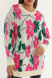 Cesare Gaspari Neule - off-white, pink, green