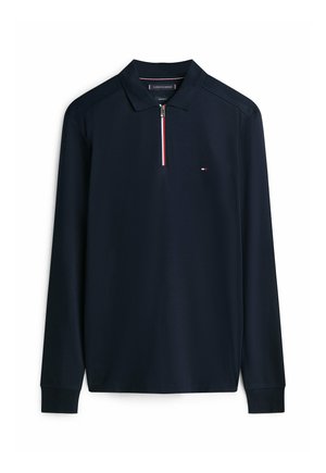 Tommy Hilfiger, REGULAR FIT FLAG EMBROIDERY ZIP  - Polo - navy blue