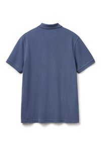 Krótki rękaw polo w granatowym kolorze, wykonany z bawełny, z kołnierzykiem i gładką teksturą oraz prostym wykończeniem dołu.