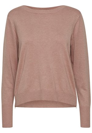 Hele roosa soe särk, mis on valmistatud pehmest materjalist, laia kaelusega, pikkade varrukatega ning soonikkoes ääristustega hemmi ja mansettide juures. Omab peent tekstuuri.