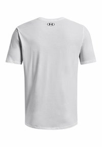 White short-sleeve T-shirt made of soft fabric, featuring a round neckline and a small black logo near the upper back.
