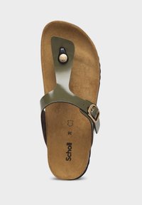 Grønne og brune thong sandals med en tekstureret sål, en justerbar rem med en gylden spænde og en rund logo detalje.