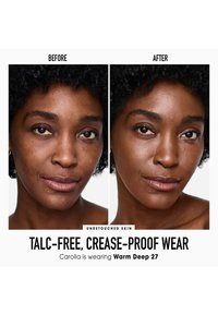 Ennen ja jälkeen kuvat käsittelemättömästä ihosta, joka esittelee sileää ihoa. "Lämmin Syvä 27" sävy. Huomattavat parannukset ihon rakenteessa ja kirkkaudessa.