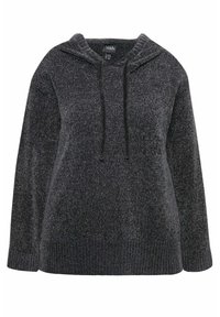 Donkergrijze hoodie gemaakt van gestructureerde stof, met een trekkoord en geribbelde onderrand. Casual fit met lange mouwen.