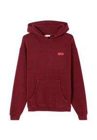 Bordeaux hoodie van zacht katoen, met een voorzak in kangoeroe-stijl, een trekkoord capuchon en een klein "American Vintage" logo op de borst.