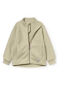 Fleece jack in lichtgroen, met een ritssluiting aan de voorkant, raglanmouwen en een zachte textuur. Inclusief ribgebreide manchetten en een label aan de onderkant.