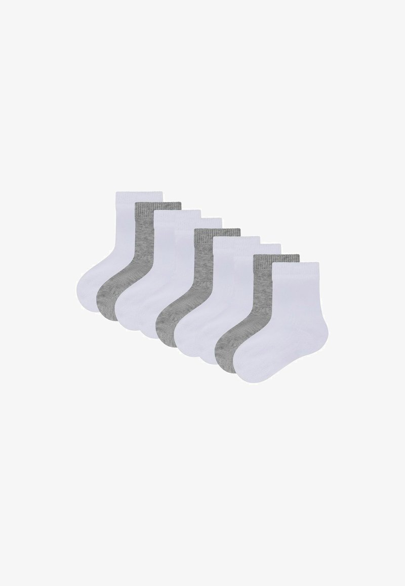 Set aus sechs Socken in Weiß- und Grautönen. Bequemes Material mit geripptem Bündchen-Design. Jede Socke hat einen einfarbigen Stoff.