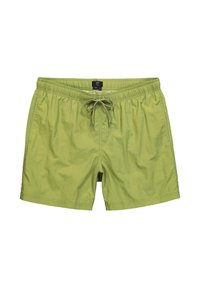 Světle zelené plavky vyrobené z hladké, lehké tkaniny. Disponují elastickým pasem se šňůrkou a bočními kapsami.