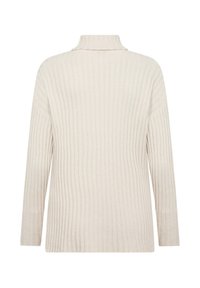 Maglione a coste color crema con collo alto, maniche lunghe e vestibilità rilassata, caratterizzato da righe orizzontali per la texture.