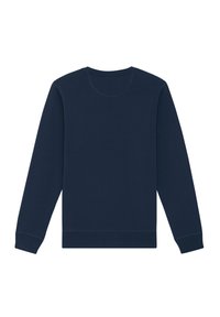 Marineblaues Sweatshirt mit Rundhalsausschnitt, langen Ärmeln, gerippten Bündchen und Saum, aus weichem, strukturiertem Stoff.