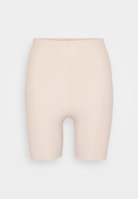 Beesvärvilised venivad lühikesed püksid siledast materjalist, millel on kõrge vöökoht ja mis ulatuvad just üle põlve, loodud mugavuse ja mitmekesisuse jaoks.