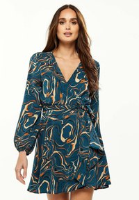 Liquorish SCRIBBLE PRINT MINI WRAP WITH LONG SLEEVES IN DA - Day dress - green
