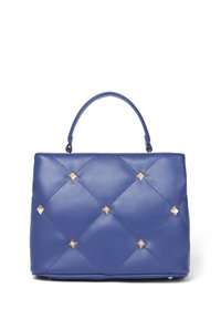 Borsa a tracolla blu trapuntata in pelle con un design strutturato. Presenta dettagli in metallo dorato e un manico superiore singolo.