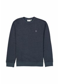 Navyblauwe sweatshirt met een getextureerd geometrisch patroon, ronde halslijn, lange mouwen en ribgebreide manchetten en zoom. Klein logo op de borst.