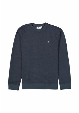 Navyblauwe sweatshirt met een getextureerd geometrisch patroon, ronde halslijn, lange mouwen en ribgebreide manchetten en zoom. Klein logo op de borst.