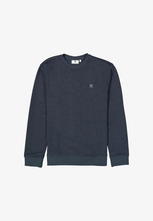 Navyblauwe sweatshirt met een getextureerd geometrisch patroon, ronde halslijn, lange mouwen en ribgebreide manchetten en zoom. Klein logo op de borst.