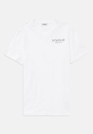 White cotton T-shirt featuring a crew neck, short sleeves, and a small logo with "DONdup" and "MADE IN ITALY" on the chest.