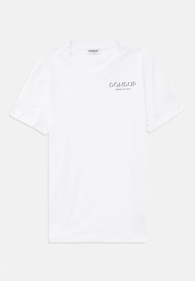 White cotton T-shirt featuring a crew neck, short sleeves, and a small logo with "DONdup" and "MADE IN ITALY" on the chest.