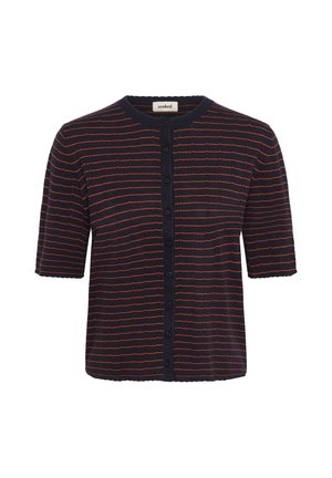 Soaked in Luxury, SLSPINA STRIPED LOOSE SHORT SLEEVE - Gilet - navy w pumpkin stripe